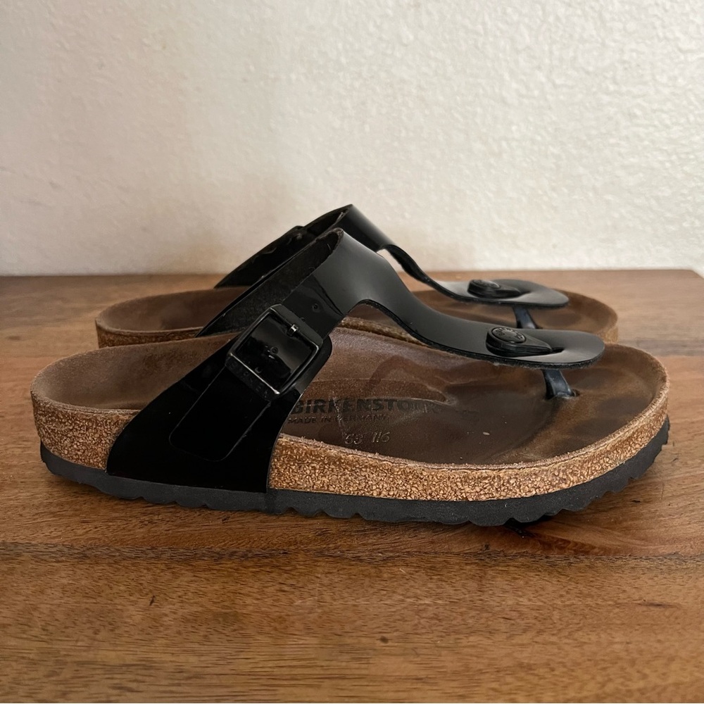 Birkenstock Black Leather Patent Sandals Size 6-6.6